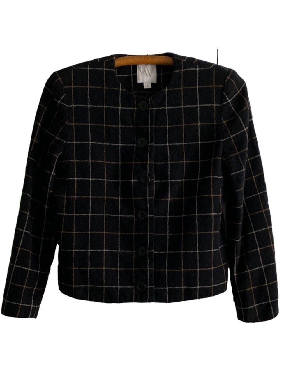 VTG Clifford & Willis Blazer Wool Blend Lined Black Window Pane Design Women’s 6
